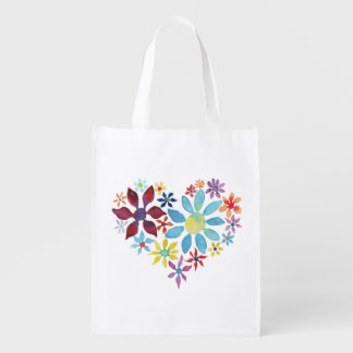 Heart of Flowers Reusable Grocery Bag