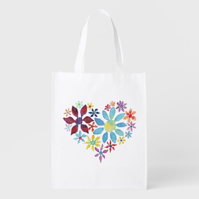 Heart of Flowers Reusable Grocery Bag (Front)