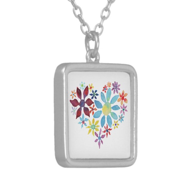 Heart of Flowers Silver Plated Necklace (Front Left)