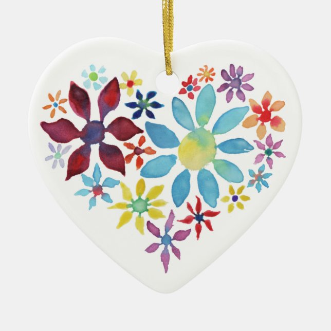 Heart of Flowers (Single Sided - Blank Back) Ceramic Ornament (Front)