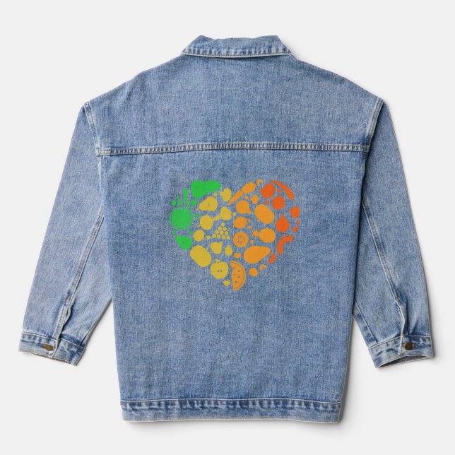 Heart of fruits and vegetables - Great Vegan Gift Denim Jacket (Back)