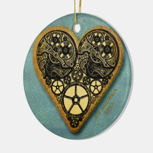 Heart Of Gold Gear Steampunk Vintage Ceramic Ornament