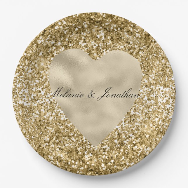 Heart of Gold Glitter Personalized Paper Plates (Front)