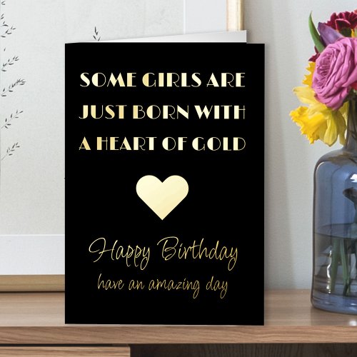 Heart of Gold Happy Birthday Art Deco Typographic Foil Greeting Card