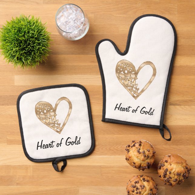 Heart of Gold Oven Mitt & Pot Holder Set (Top Down)