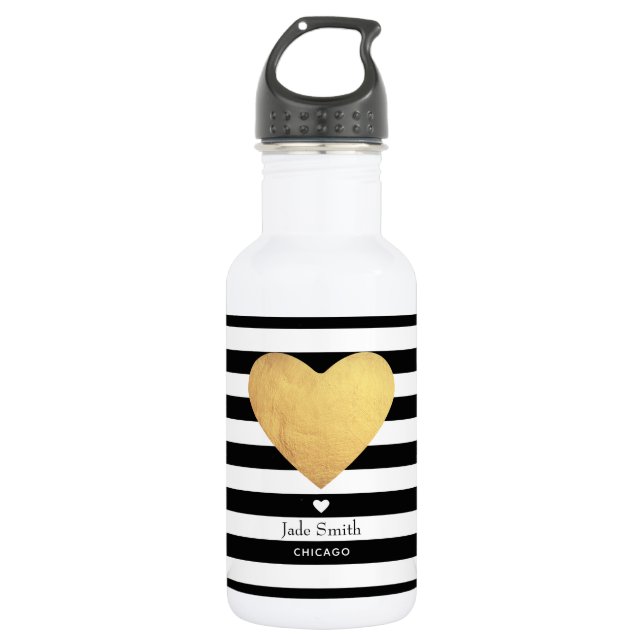 Heart Of Gold With Stripes Stainless Steel Water Bottle (Front)