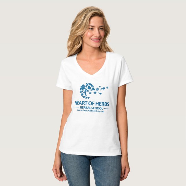 Heart of Herbs Herbal School Logo V-Neck T-Shirt (Front Full)