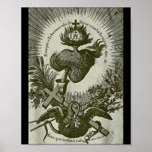 Heart Of Jesus Chalice And Sacred Antique Catholic Poster