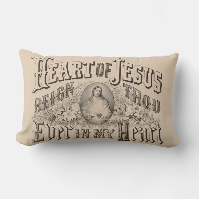 Heart of Jesus Religious Vintage Catholic Lumbar Pillow (Front)