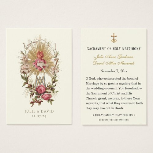 Heart of Mary Catholic Wedding Prayer Card