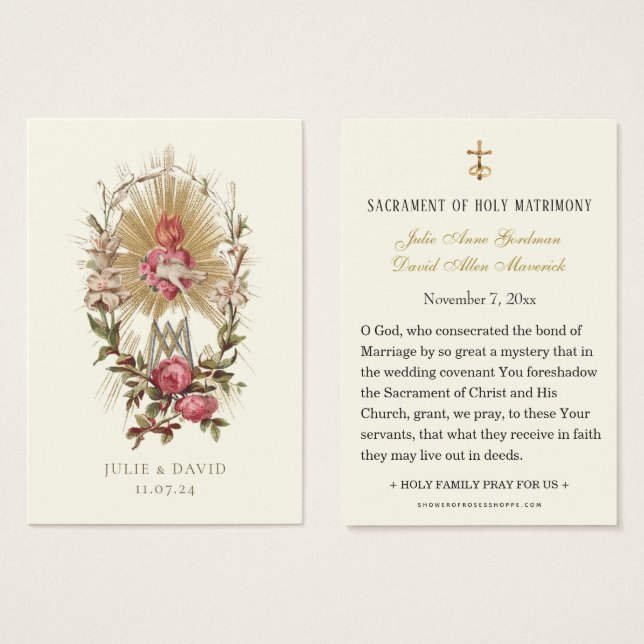 Heart of Mary Catholic Wedding Prayer Card (Front & Back)