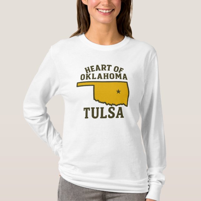 Heart of Oklahoma | Tulsa State Map Design T-Shirt (Front)