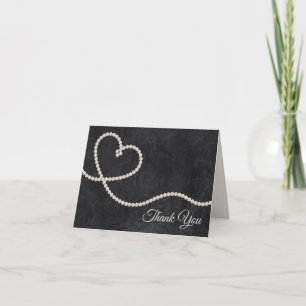 Heart of Pearls on Black Wedding Letterpress Thank You Card