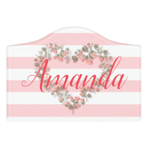 Heart of Pink Flowers Door Sign