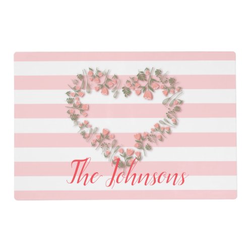 Heart of Pink Flowers  Placemat