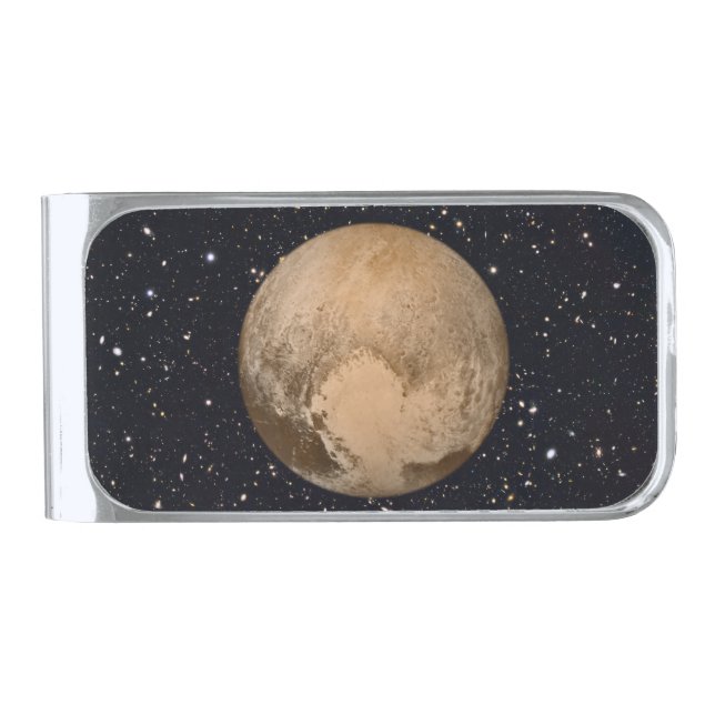 Heart of Pluto Starry Sky Silver Finish Money Clip (Front)