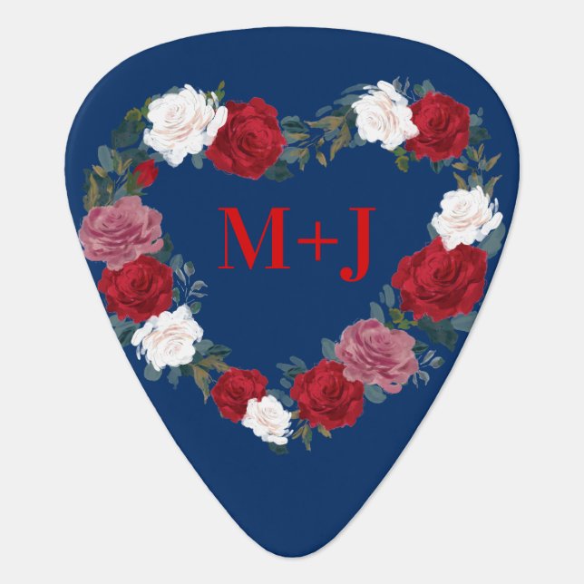 Heart of Roses Wedding, Engagement Band Guitar Pick (Front)