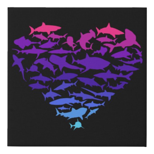 Heart of Sharks Shark Lover Colorful Sea Life Faux Canvas Print