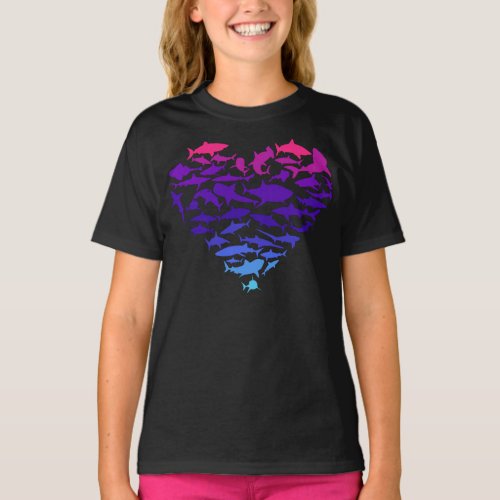 Heart of Sharks Shark Lover Colorful Sea Life T_Sh T_Shirt