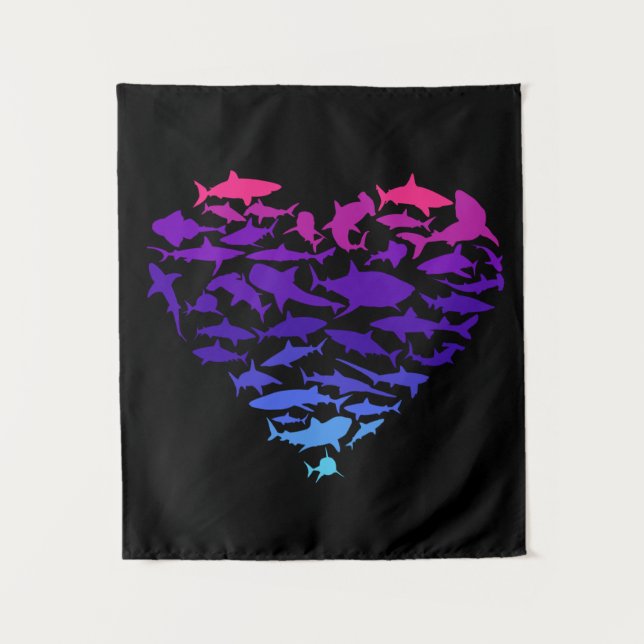 Heart of Sharks Shark Lover Colorful Sea Life Tapestry (Front)