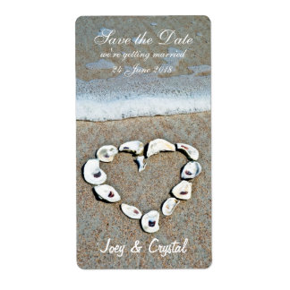Heart of Shells on the Beach Save the Date Label