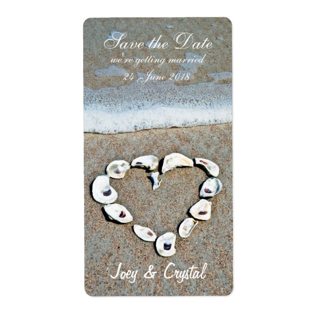 Heart of Shells on the Beach Save the Date Label (Front)