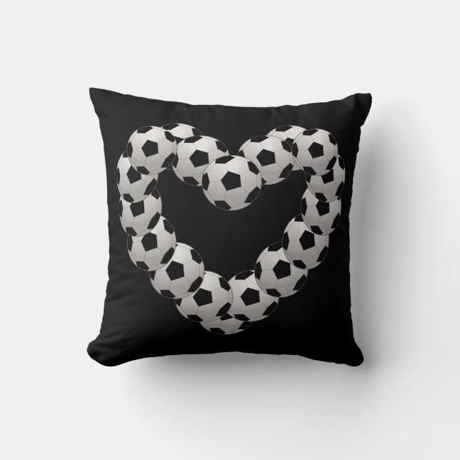 Heart of Soccer Ball Euro Futbol on Black Throw Pillow (Front)