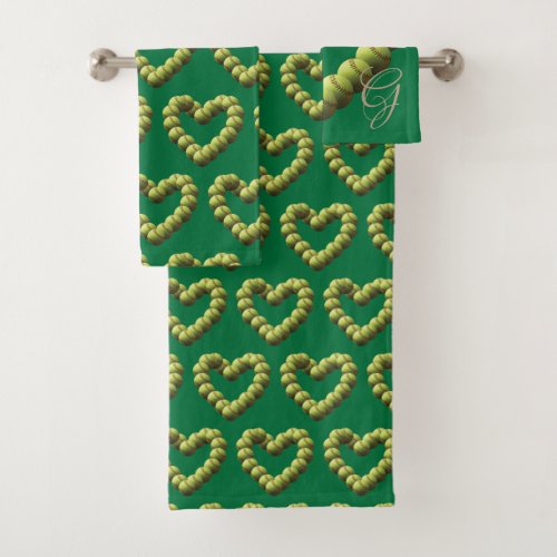 Heart of Softball on Green Bath Towel Set