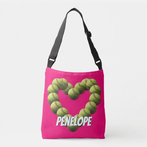 Heart of Softball Pink Name Crossbody Bag