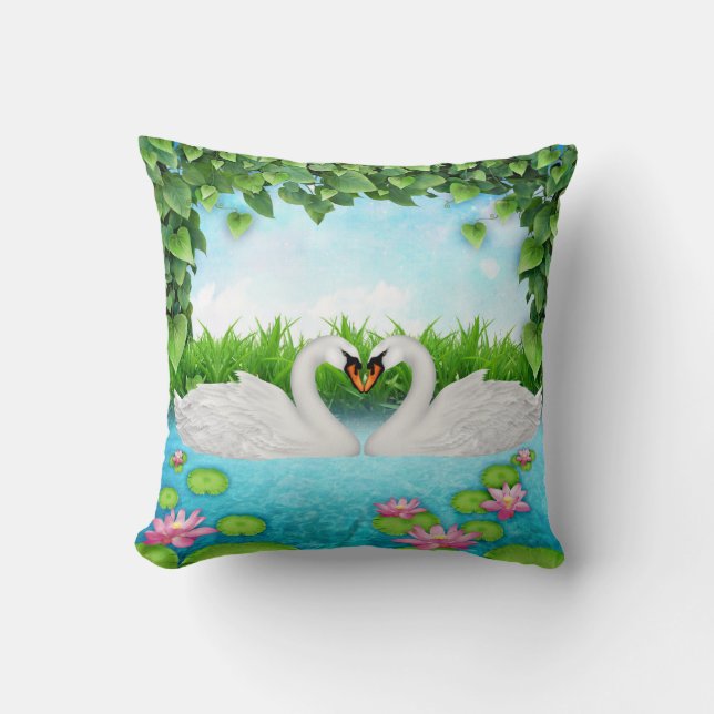 Heart of swans throw pillow (Front)