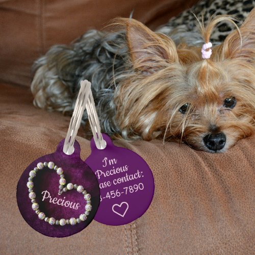 Heart of Vintage Strands of Beads Purple Maroon Pet ID Tag