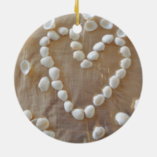 Heart of White Sea Shells, Summer Beach Ocean Love Ceramic Ornament