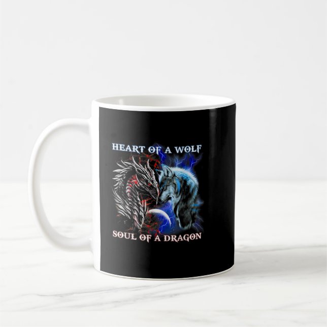 Heart Of Wolf Soul Of A Dragon - Cool dragon - wol Coffee Mug (Left)