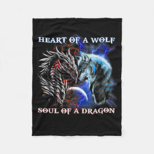 Heart Of Wolf Soul Of A Dragon - Cool dragon - wol Fleece Blanket