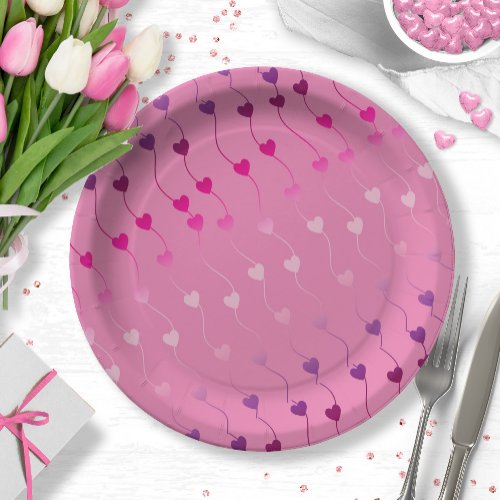 Heart on a String Pattern Gradient Pink ID628 Paper Plates