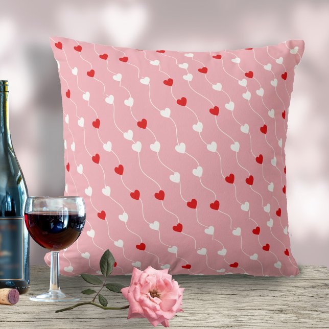 Heart on a String Pattern Red/White ID628 Throw Pillow (Creator Uploaded)