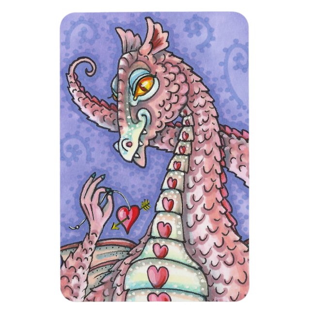 HEART ON A STRING PINK DRAGON VALENTINE, FANTASY MAGNET (Vertical)