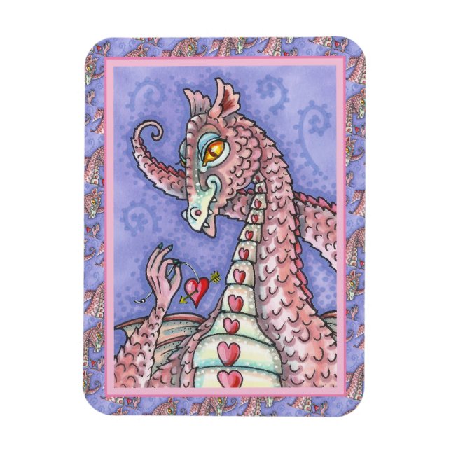 HEART ON A STRING PINK DRAGON VALENTINE, FANTASY MAGNET (Vertical)