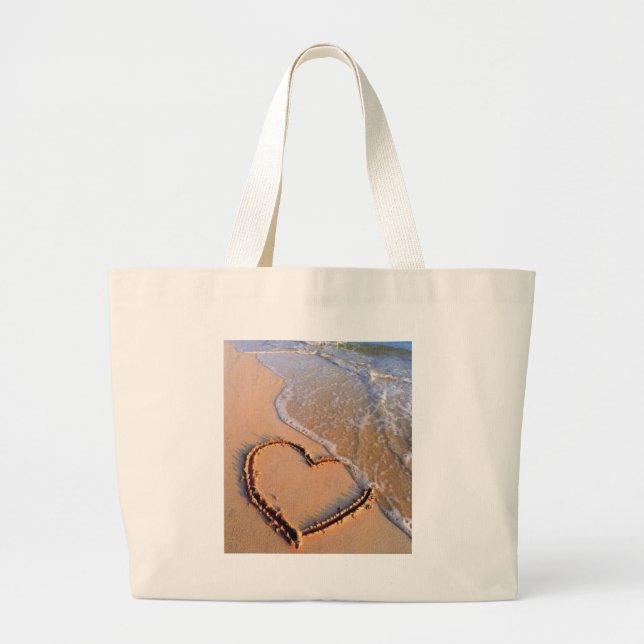 heart on beach large tote bag (Front)