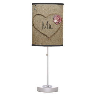 Heart on beach with shells.  HERS  side Table Lamp