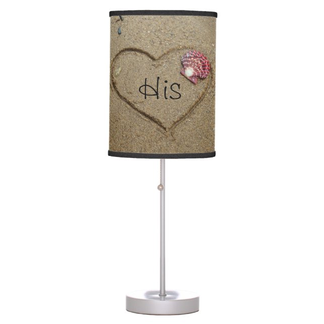 Heart on beach with shells.  His  side Table Lamp (Front)