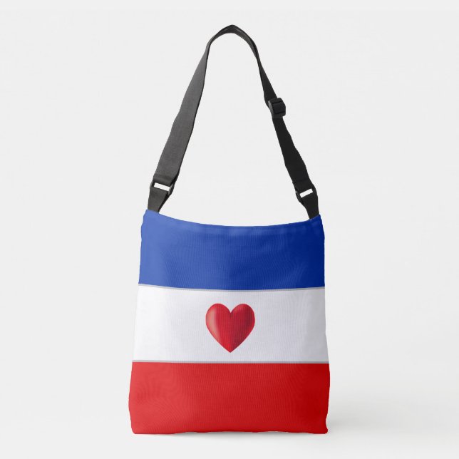 Heart on Blue Red & White Crossbody Bag (Front)