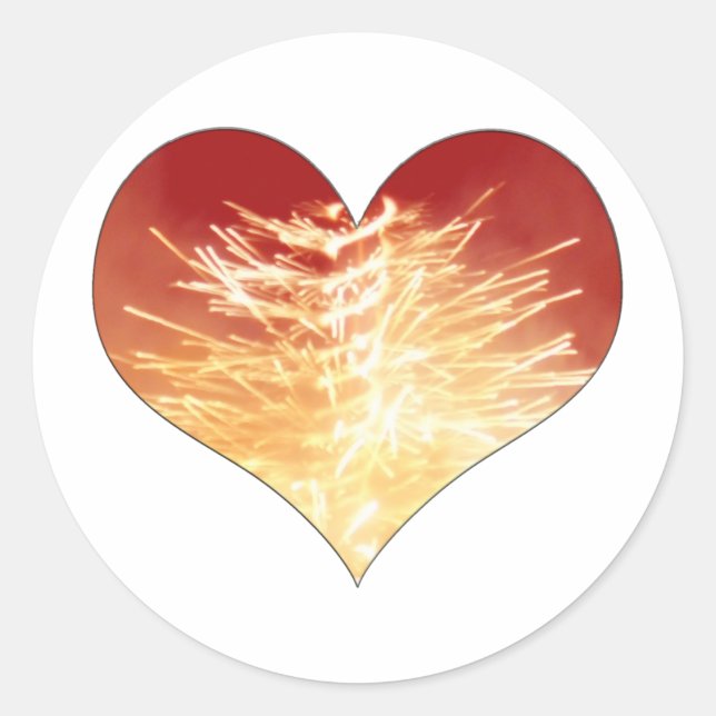 heart on fire classic round sticker (Front)