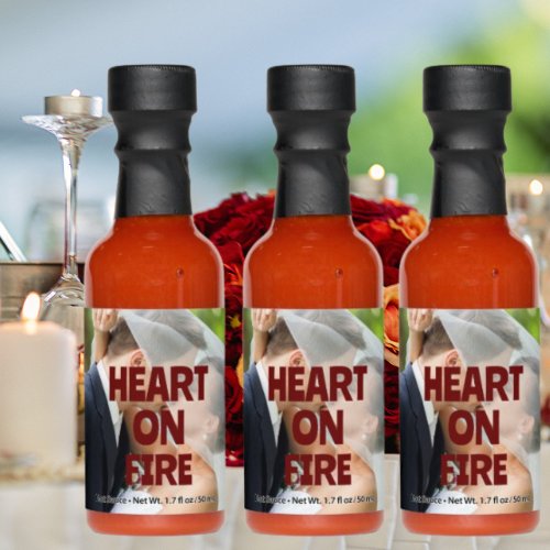 Heart On Fire Custom Wedding Photo  Text Hot Sauces