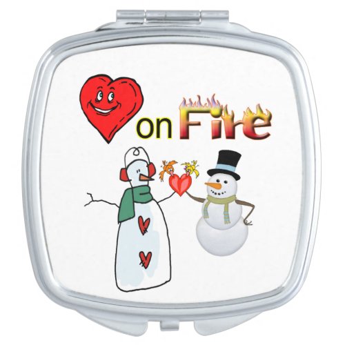 Heart on Fire Snowman  Compact Mirror
