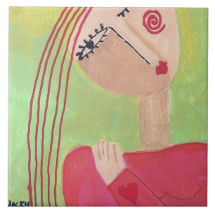 Heart on Her Sleeve Abstract Art Ceramic Tile