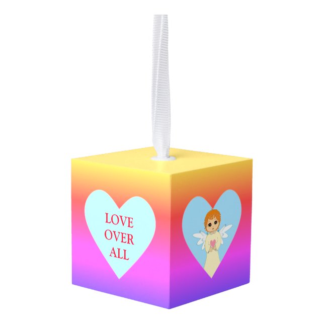 Heart on Ipanema Pastel Gradient Christmas Cube Ornament (Back Angled)
