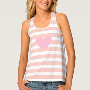 Heart on Pink and White Striped Tank Top