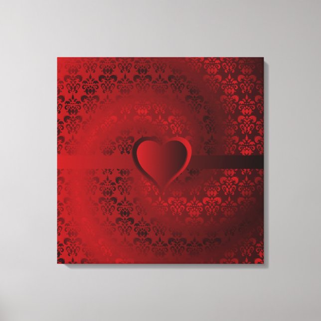 Heart on red damask canvas print (Front)