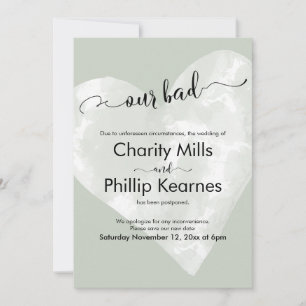 Heart on Sage Green Our Bad Postponed Wedding Card